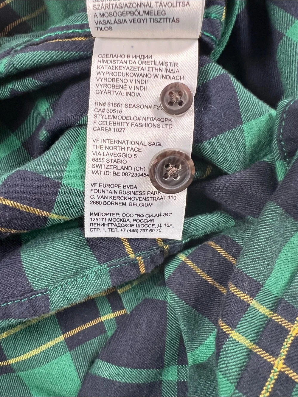 The North Face Mens Green Navy Plaid Button Down Shirt Outdoor Gorpcore Casual